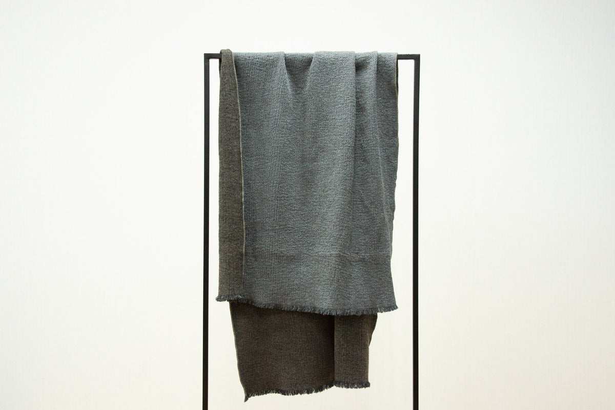 Cotton Wool W-Face Muffler - Brown×Gray