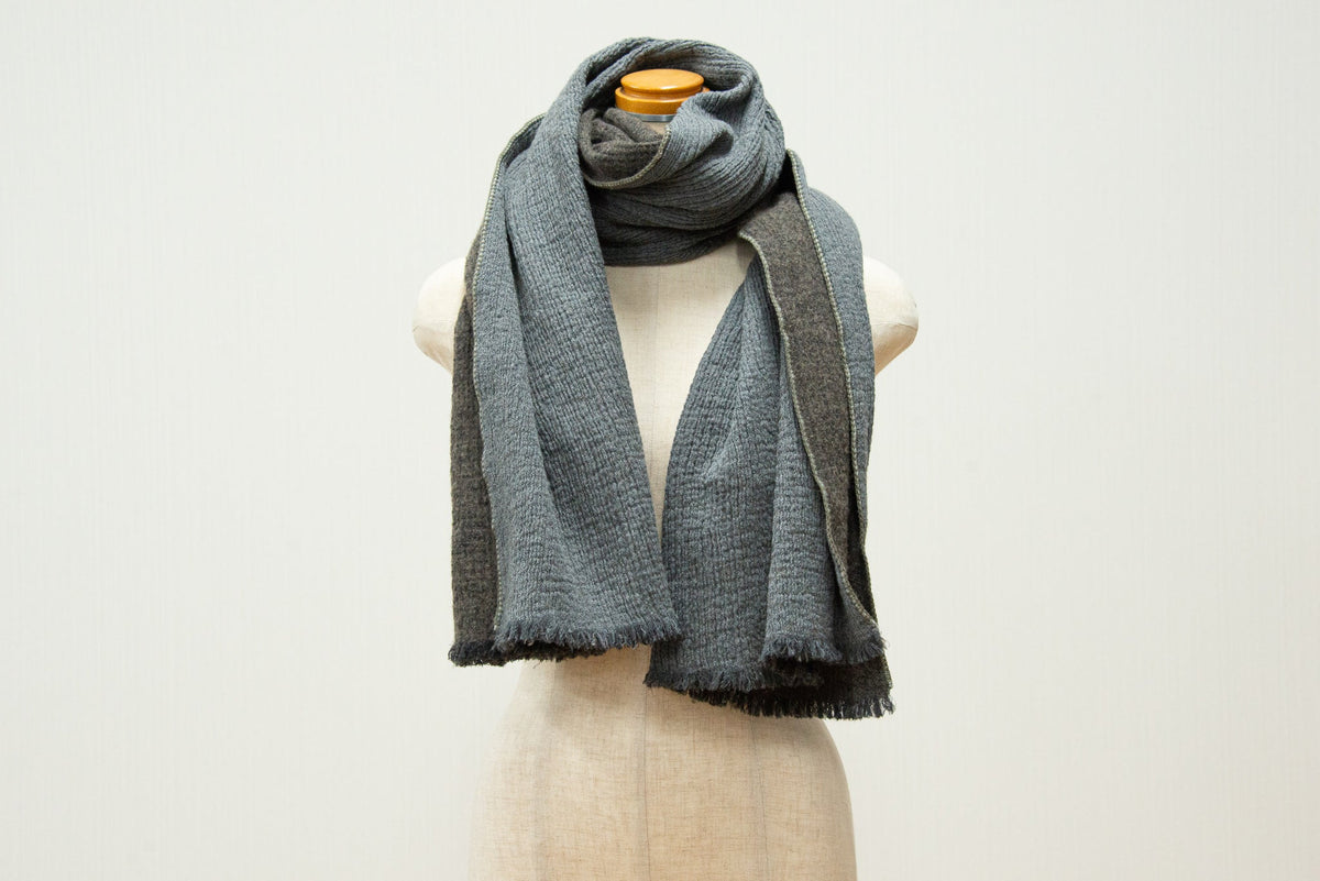 Cotton Wool W-Face Muffler - Brown×Gray