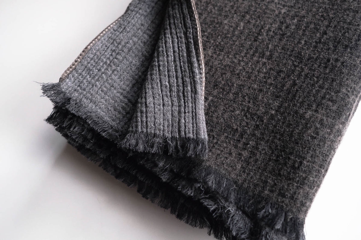 Cotton Wool W-Face Muffler - Brown×Gray
