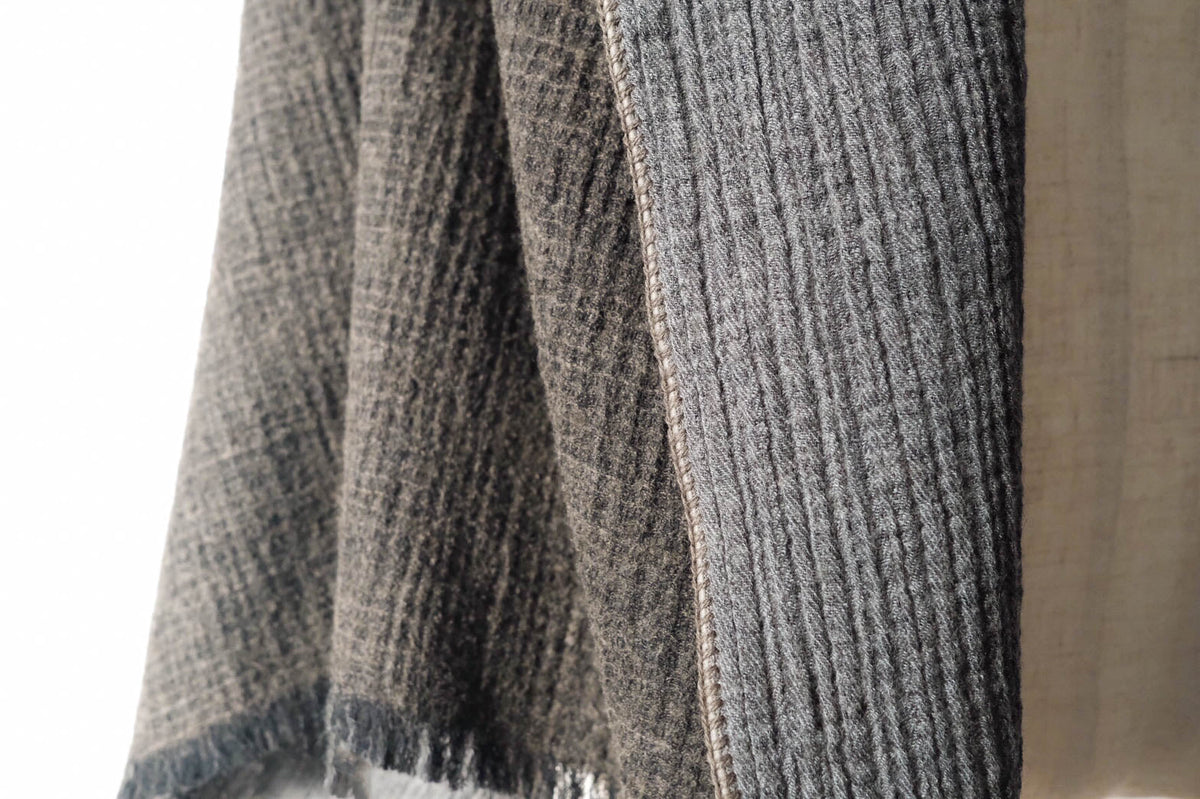 Cotton Wool W-Face Muffler - Brown×Gray